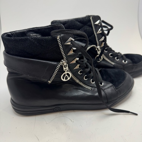 The Wishbone Collection Black Leather Sneakers 8 Rock Goth Punk Goth Whimsigoth - Picture 1 of 10